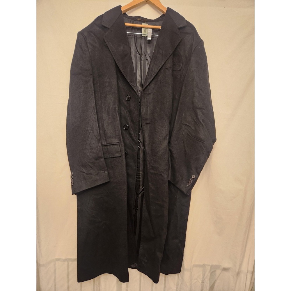 Louis Dell'Olio Coat Mens 50 Long‎ Black 100% Cashmere Overcoat Lined Italy